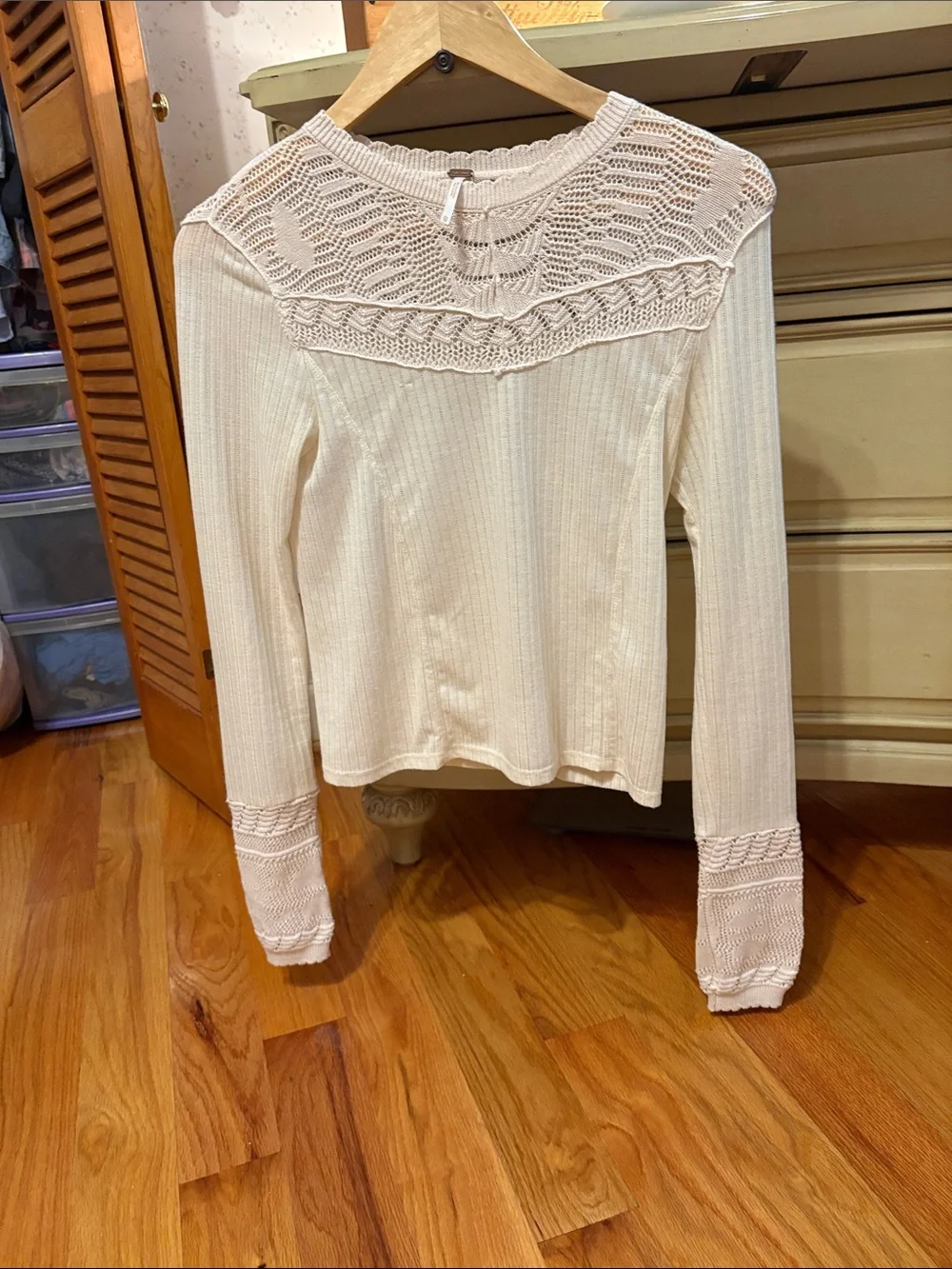 Free People Colette Long Sleeve Top with Pointelle Detail; Size XS
